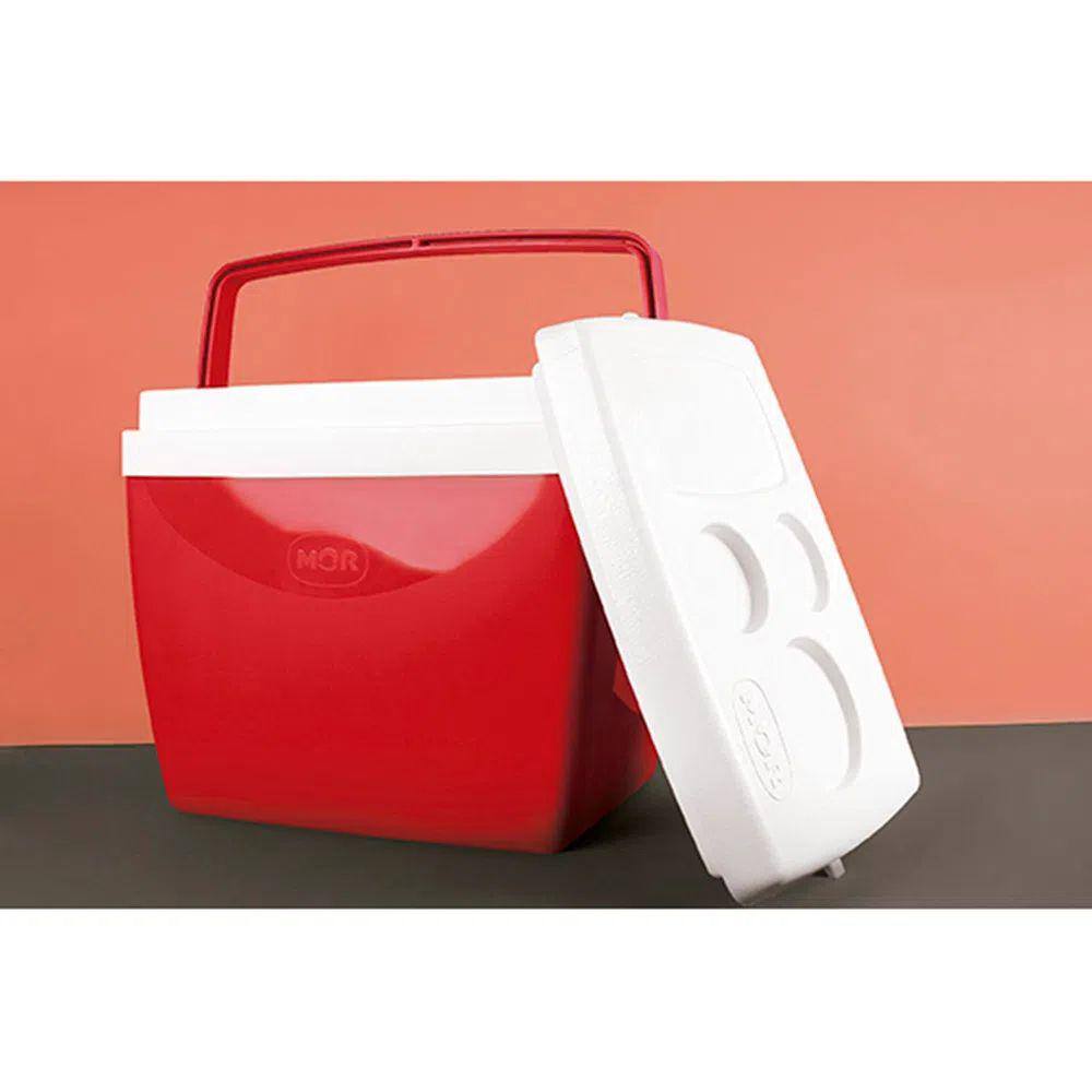 Caixa Térmica Cooler Vermelho 26 Litros com Alça e Porta Copos MOR