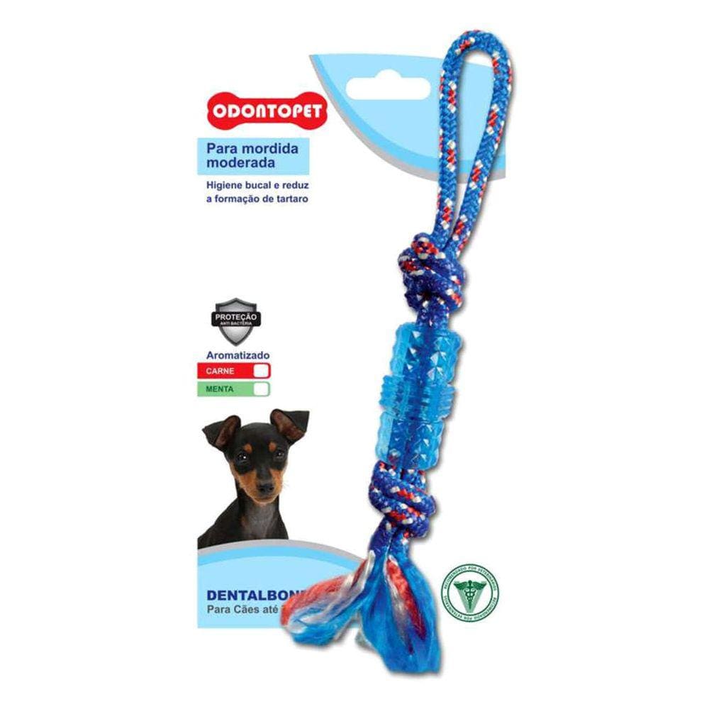 Brinquedo Mordedor para Cachorro Odontopet Dental Tubo com Corda para Cães