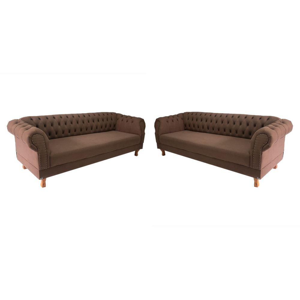 2 Sofás Chesterfield Capitone Duque Suede Marrom 2,30