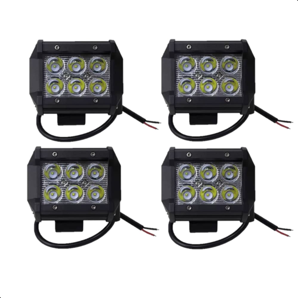 KIT 4 Farol de milha Led 18w Quadrado 12v 24v 6000k Alta Potência off-road jeep LE-6705