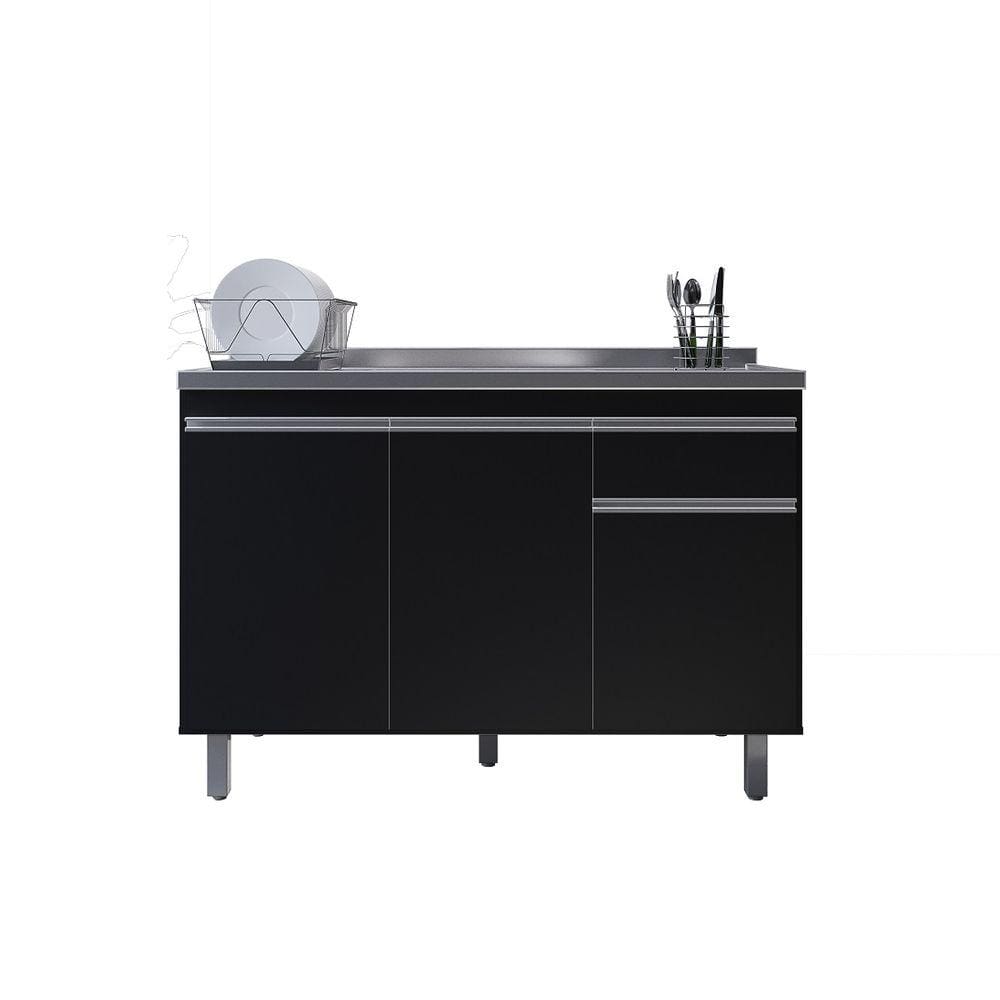 Balcão Gabinete de Pia Pop 120cm Preto S/Tampo - Nathan
