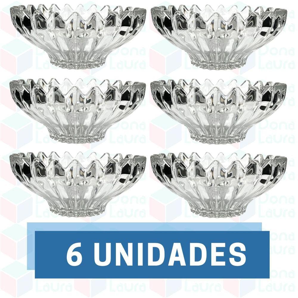 6 Vasilha de Vidro Resistente Desenhado p/ Petisco Sobremesa