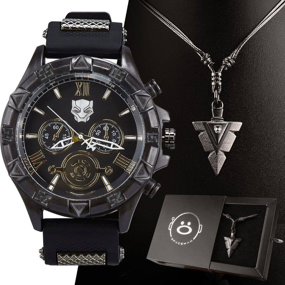 Relogio Masculino Pantera Aço Inox Preto + Cordão Corrente Analogico Presente Social Casual