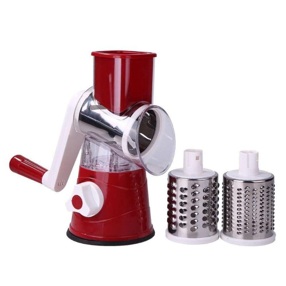Ralador Fatiador Moedor Manual 3 Lâminas Aço Inox Vermelho