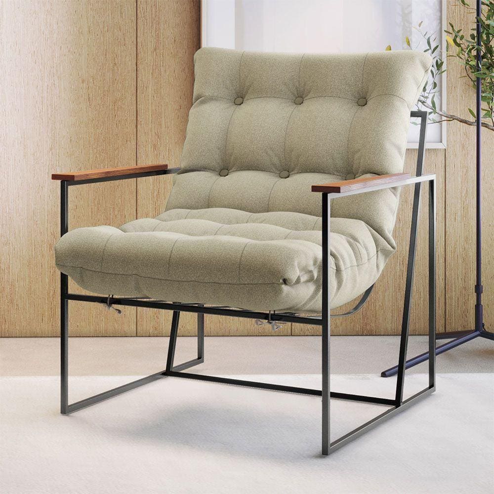 Poltrona M03 Em Linho Mais Decor Preto/bege