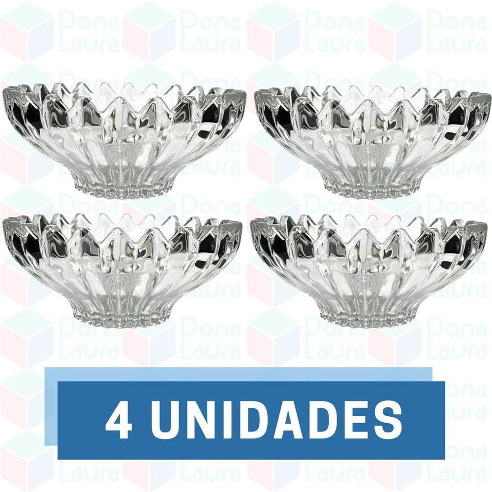 4 Vasilha de Vidro Resistente Desenhado p/ Petisco Sobremesa