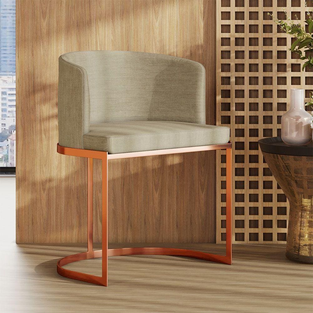 Poltrona M05 Em Linho Estrutura De Ferro Mais Decor Cobre/bege