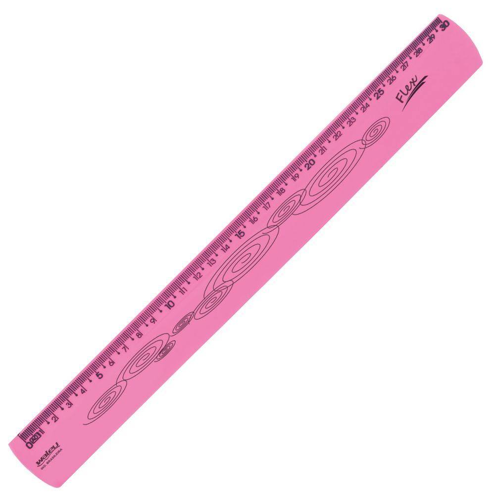 Régua Escolar Flexível 30cm Colorida Rosa Neon WALEU