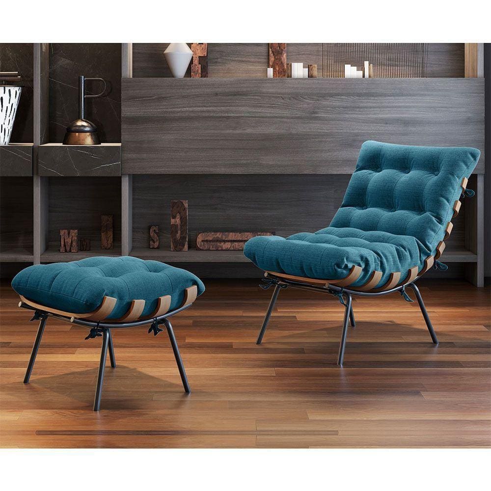 Poltrona E Puff M06 Estrutura Em Ferro Mais Decor Preto/azul