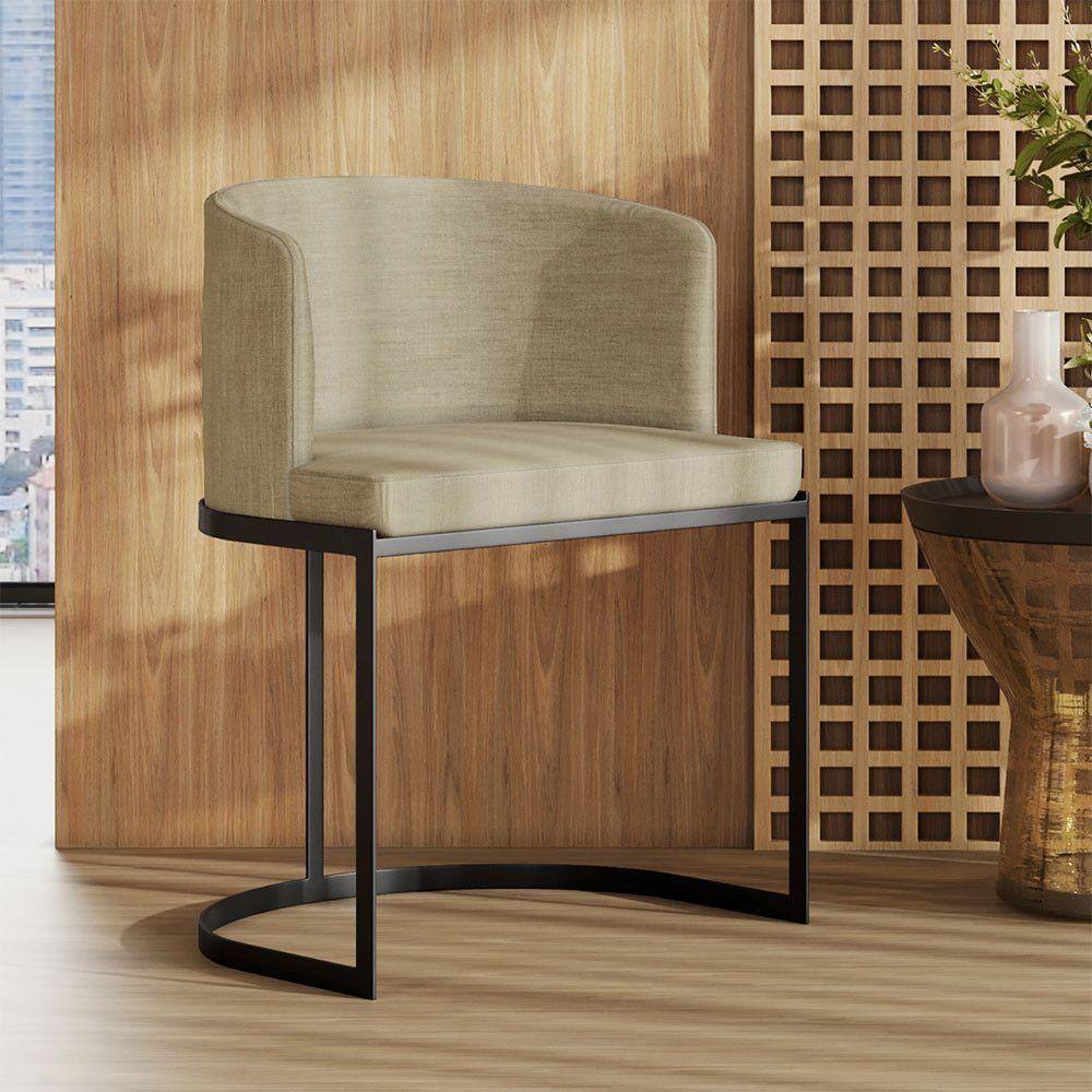 Poltrona M05 Em Linho Estrutura Em Ferro Mais Decor Preto/bege