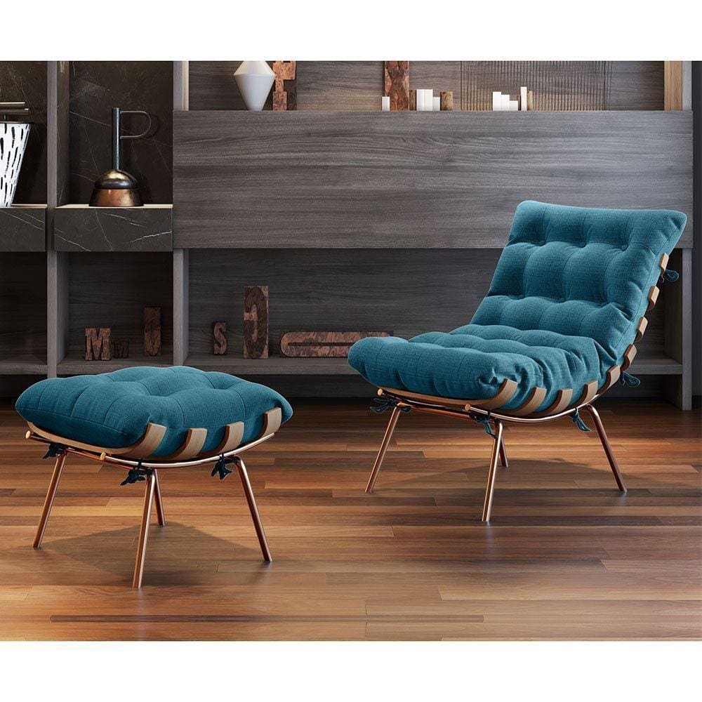 Poltrona E Puff M06 Estrutura De Ferro Mais Decor Cobre/azul