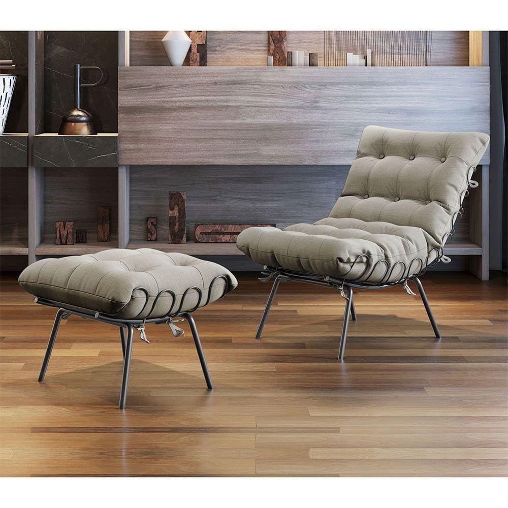 Poltrona E Puff M07 Estrutura Em Ferro Mais Decor Preto/areia