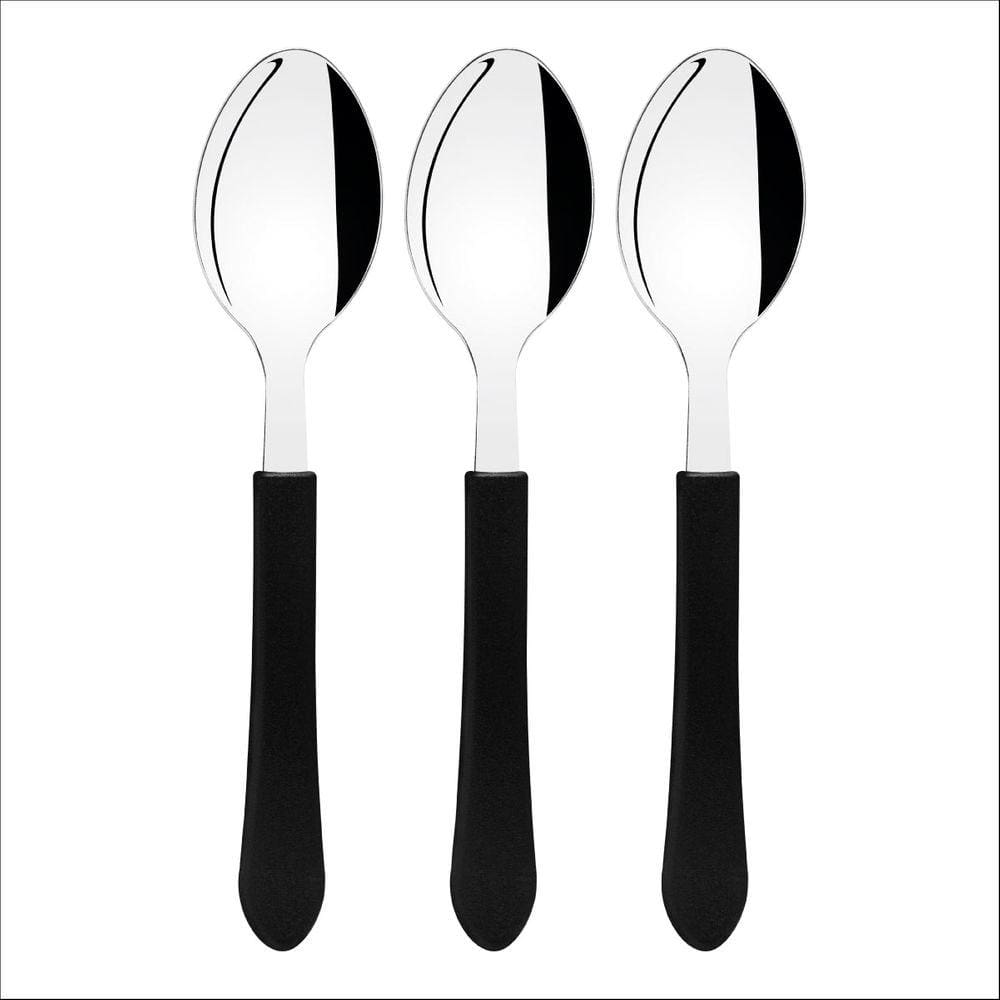 Kit 3 Colher de Mesa Tramontina Leme Inox Cabo Preto