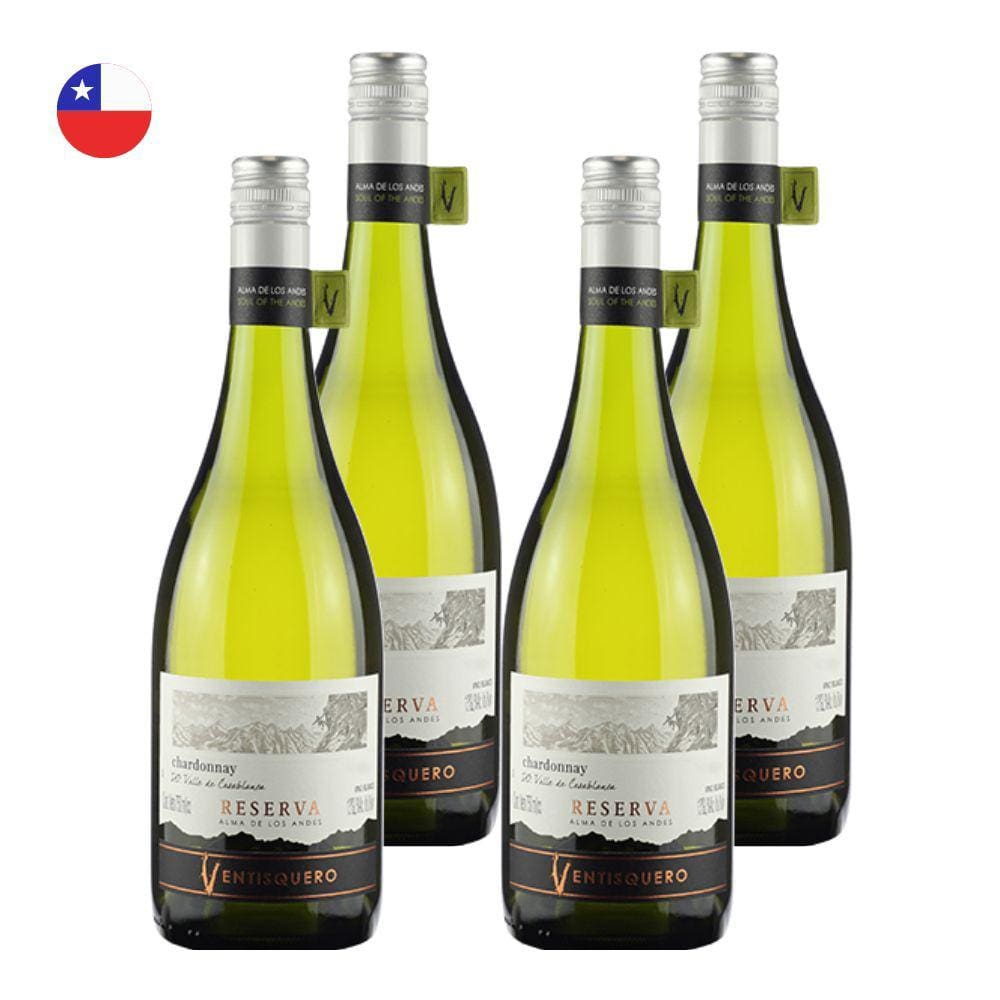 Kit 4 Vinhos Ventisquero Reserva Chardonnay Branco Chile 750ml