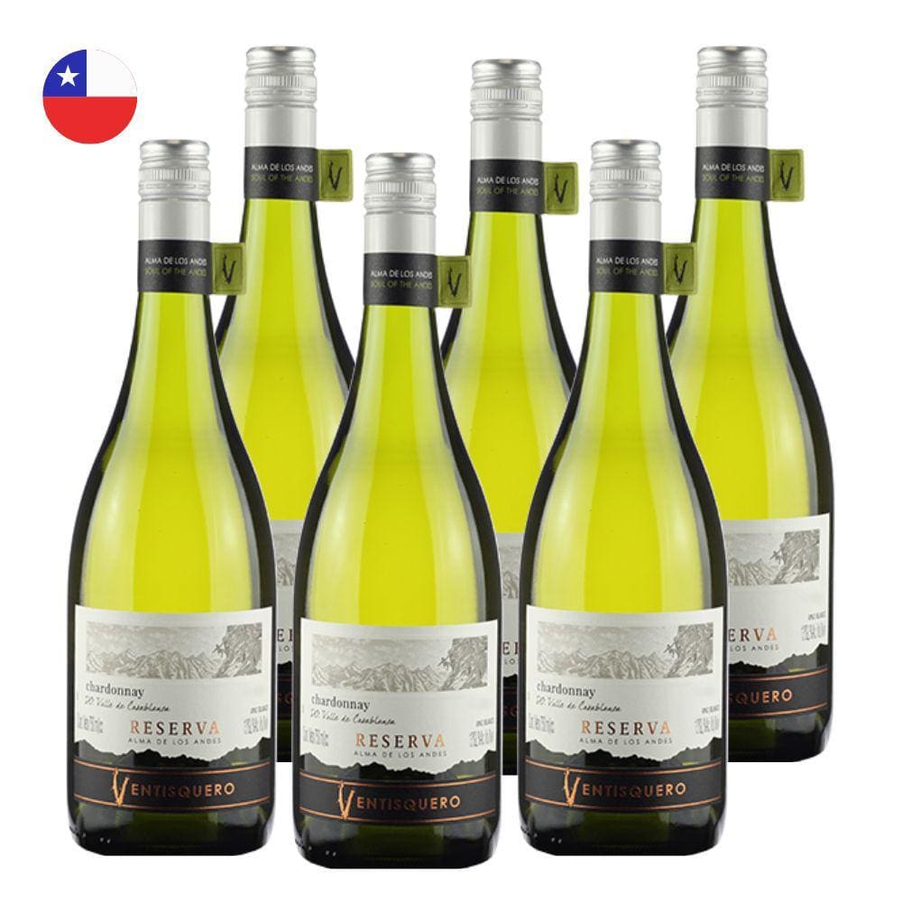 Kit 6 Vinhos Ventisquero Reserva Chardonnay Branco Chile 750ml