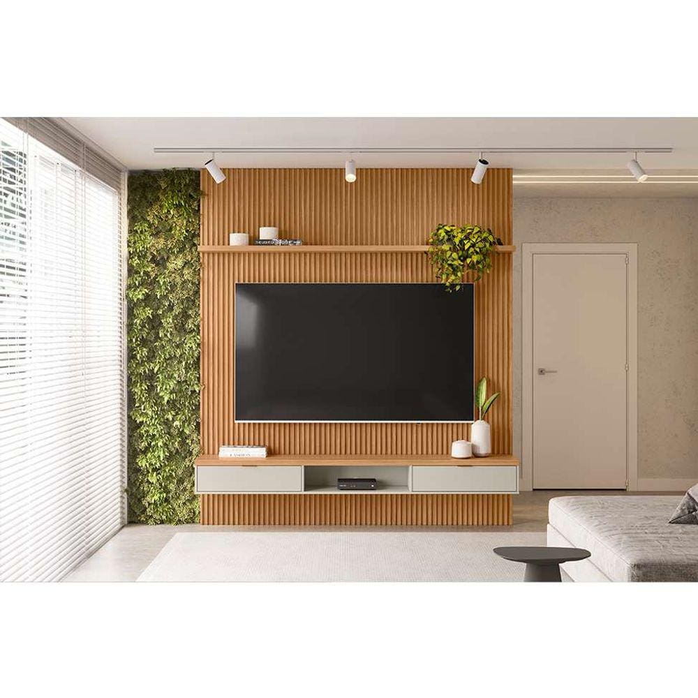 painel para tv até 75 polegadas anne 2 pt nature e off white 220 cm