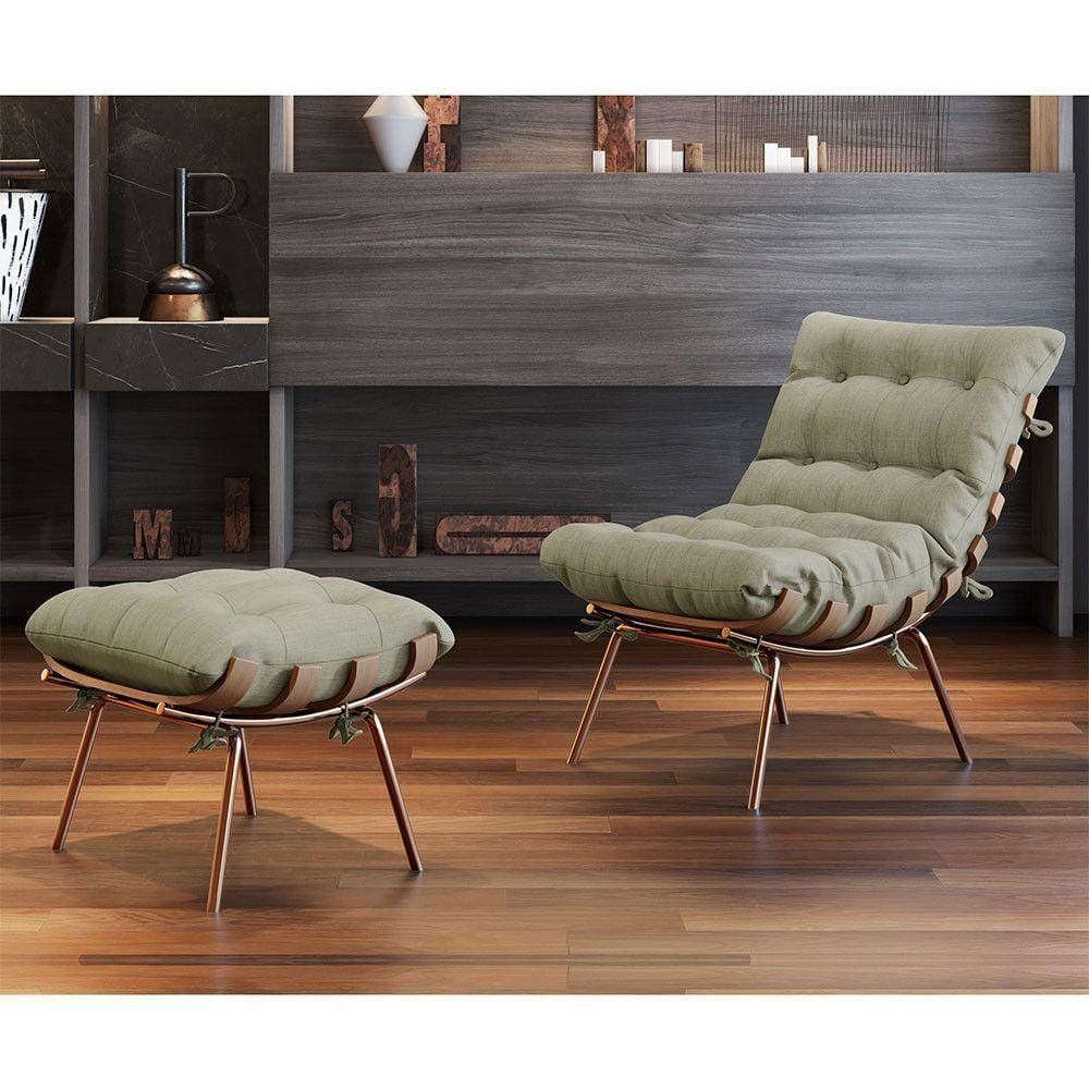 Poltrona E Puff M06 Estrutura De Ferro Mais Decor Cobre/bege
