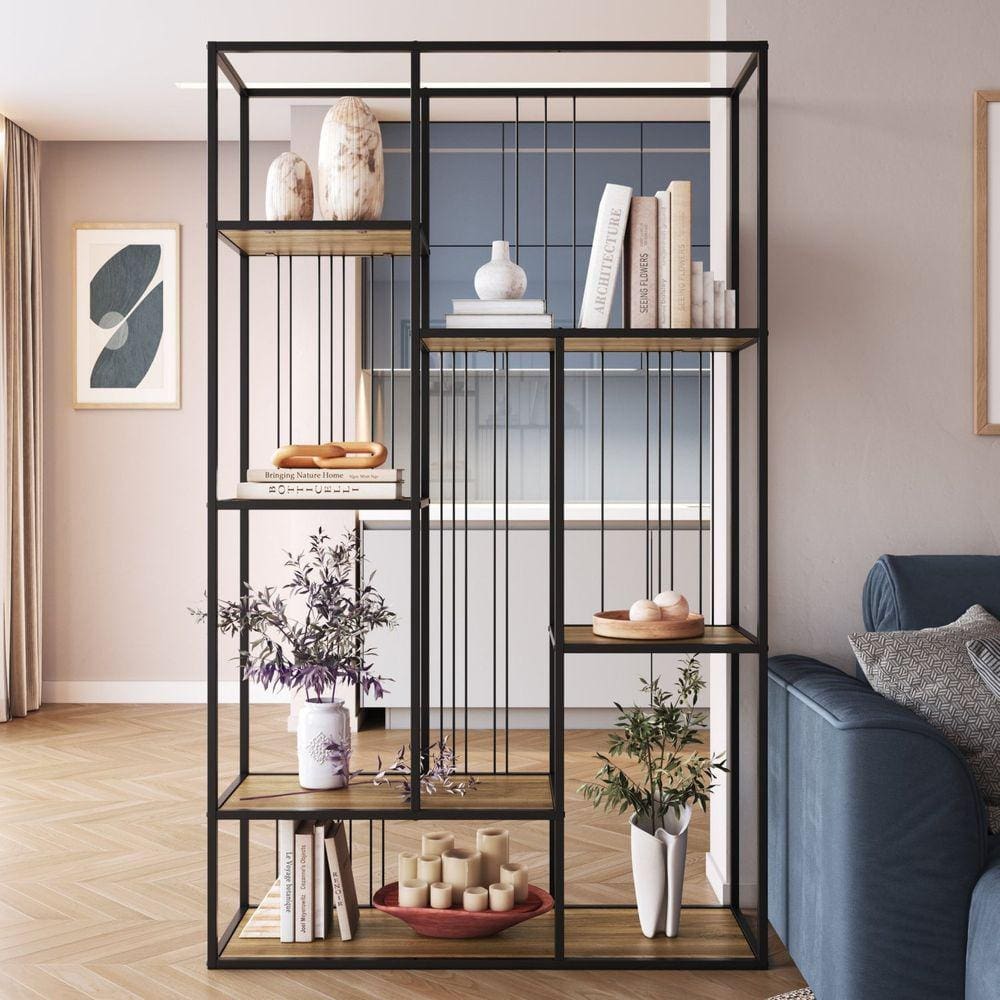 Estante Biblioteca Decorativa com 5 Prateleiras Málaga preto/noce oro