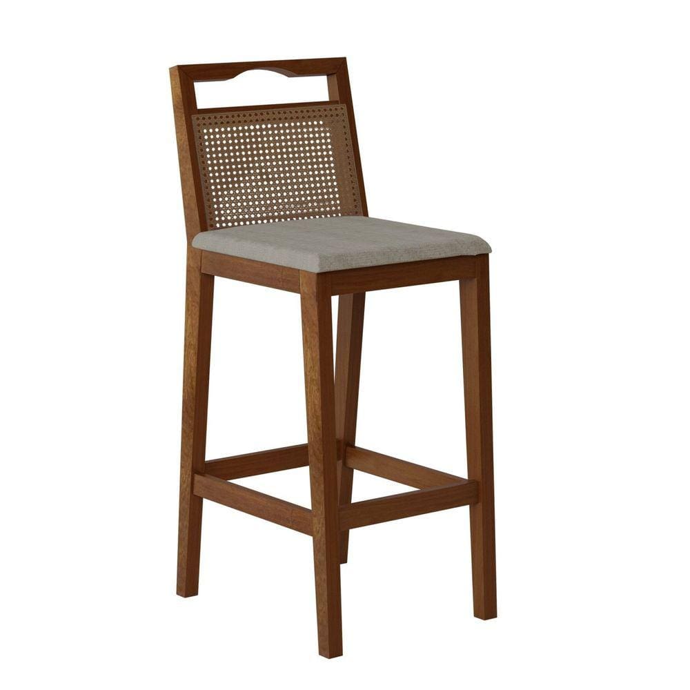 Banqueta Para Cozinha Madeira Maciça Rattan Vittoria Pinhão