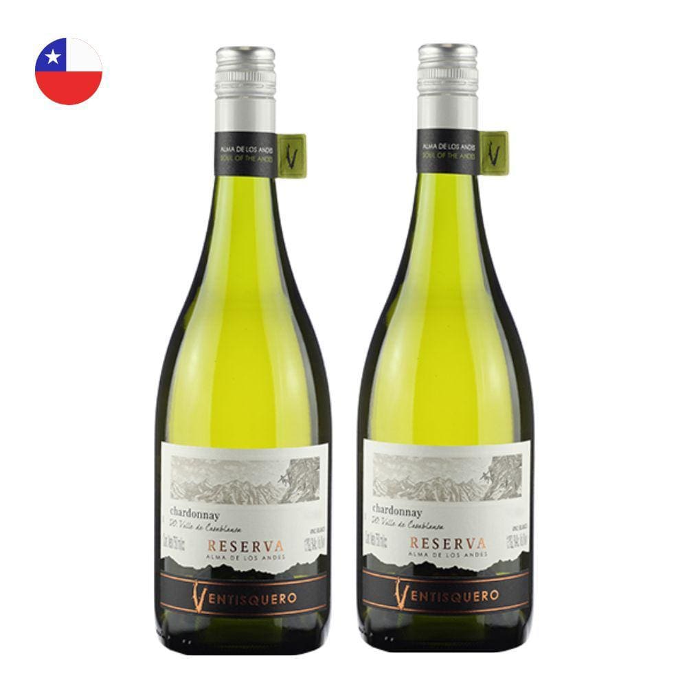 Kit 2 Vinhos Ventisquero Reserva Chardonnay Branco Chile 750ml