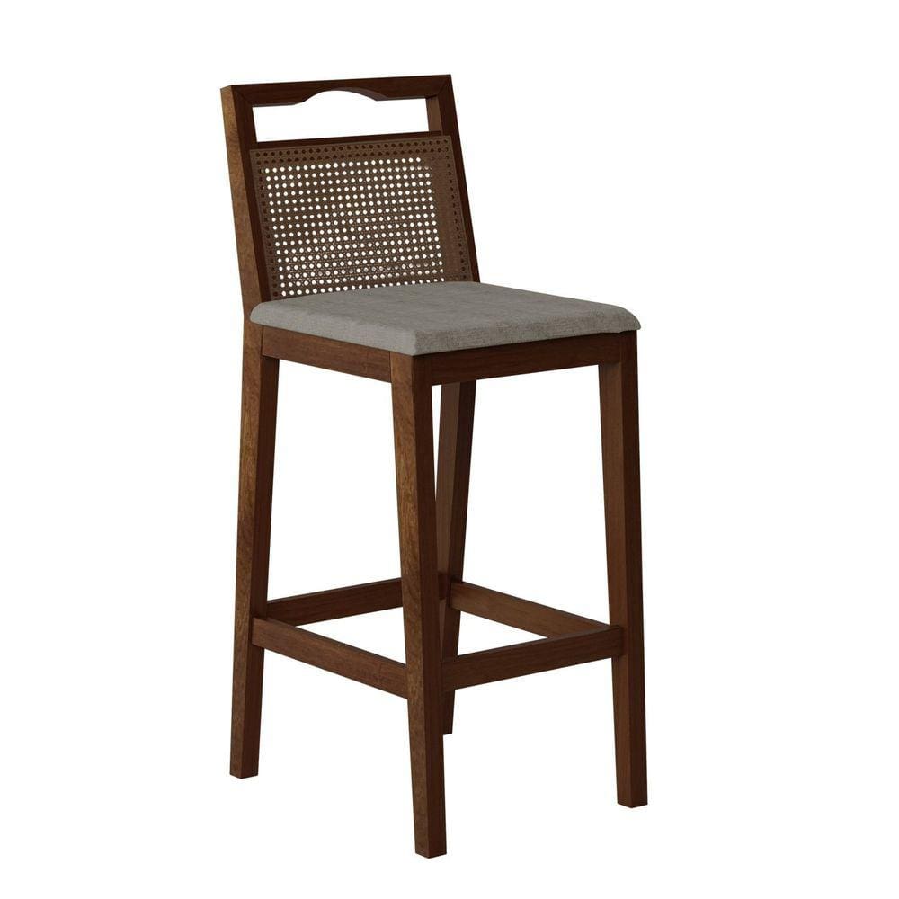 Banqueta para Cozinha Madeira Maciça Rattan Vittoria Capuccino