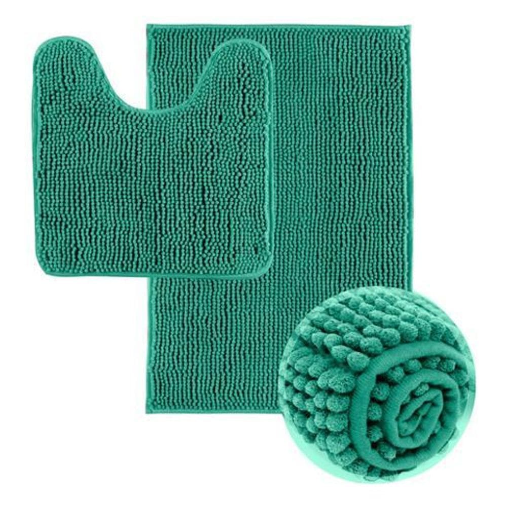 Jogo Tapete De Banheiro Macarrão 2 Peças - Verde Água