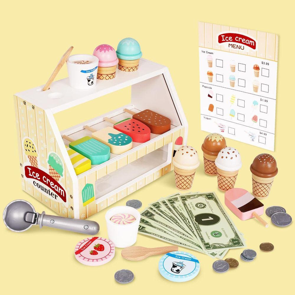 Conjunto de brinquedos Ice Cream Counter Agirlgle com colher e dinheiro falso