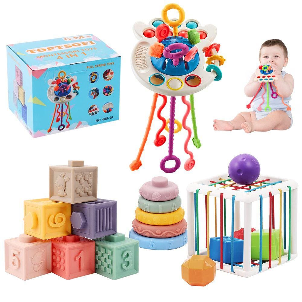Brinquedos Montessori TOPTSOFI 4 em 1 para bebês de 6 a 18 meses com dentição