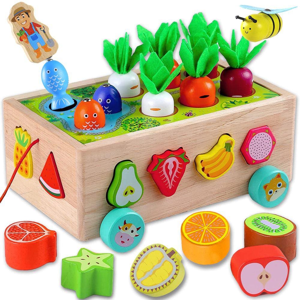 Brinquedos Montessori MOONTOY de madeira para crianças de 1 a 2 anos com Fruit Blo