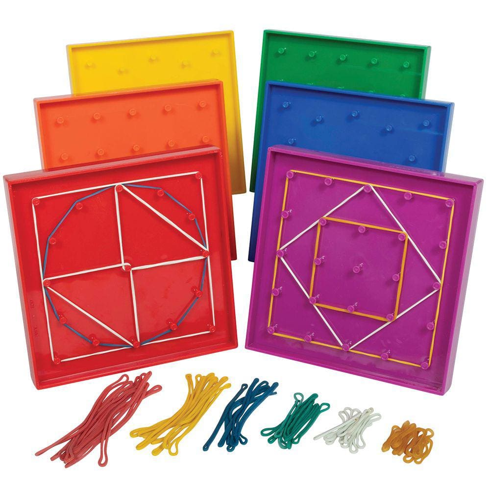 Conjunto Geoboard Exeducation frente e verso com elásticos, 6 peças
