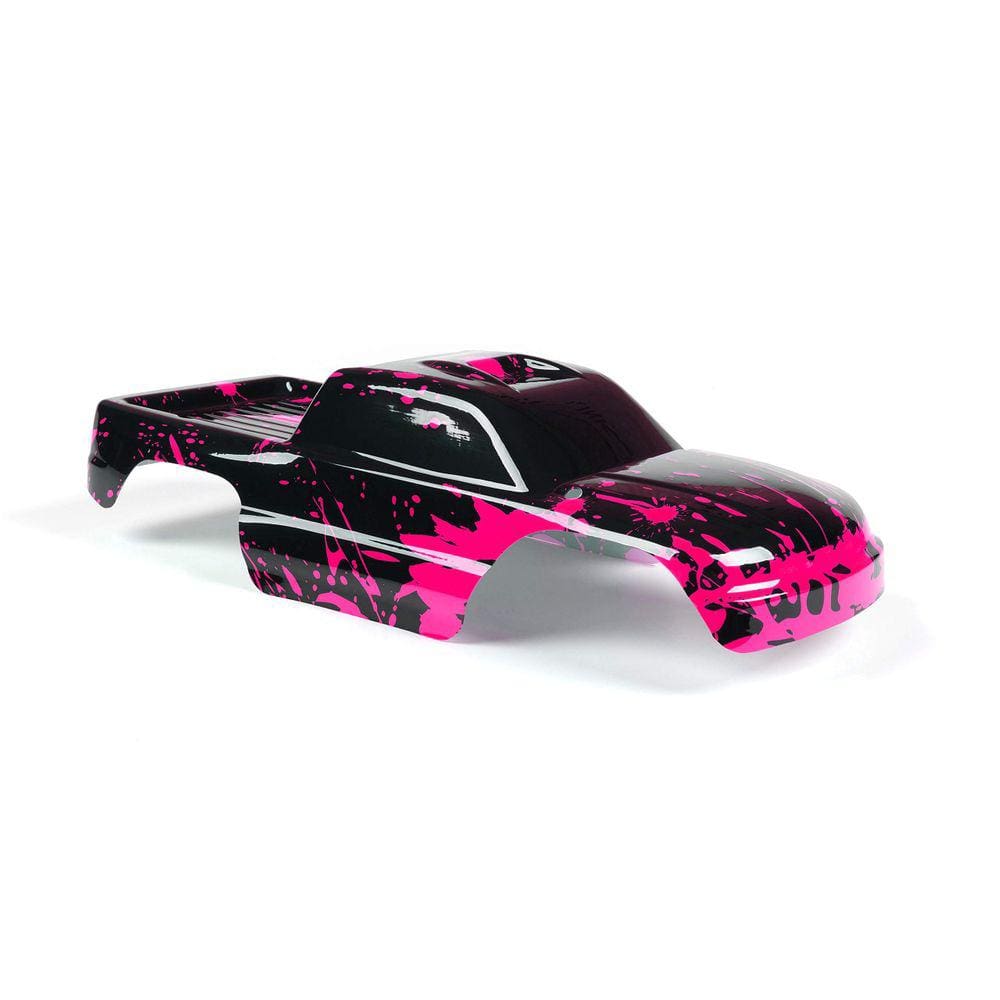 Carroçaria de carro RC personalizada em rosa choque sobre preto para estampagem de 1/10