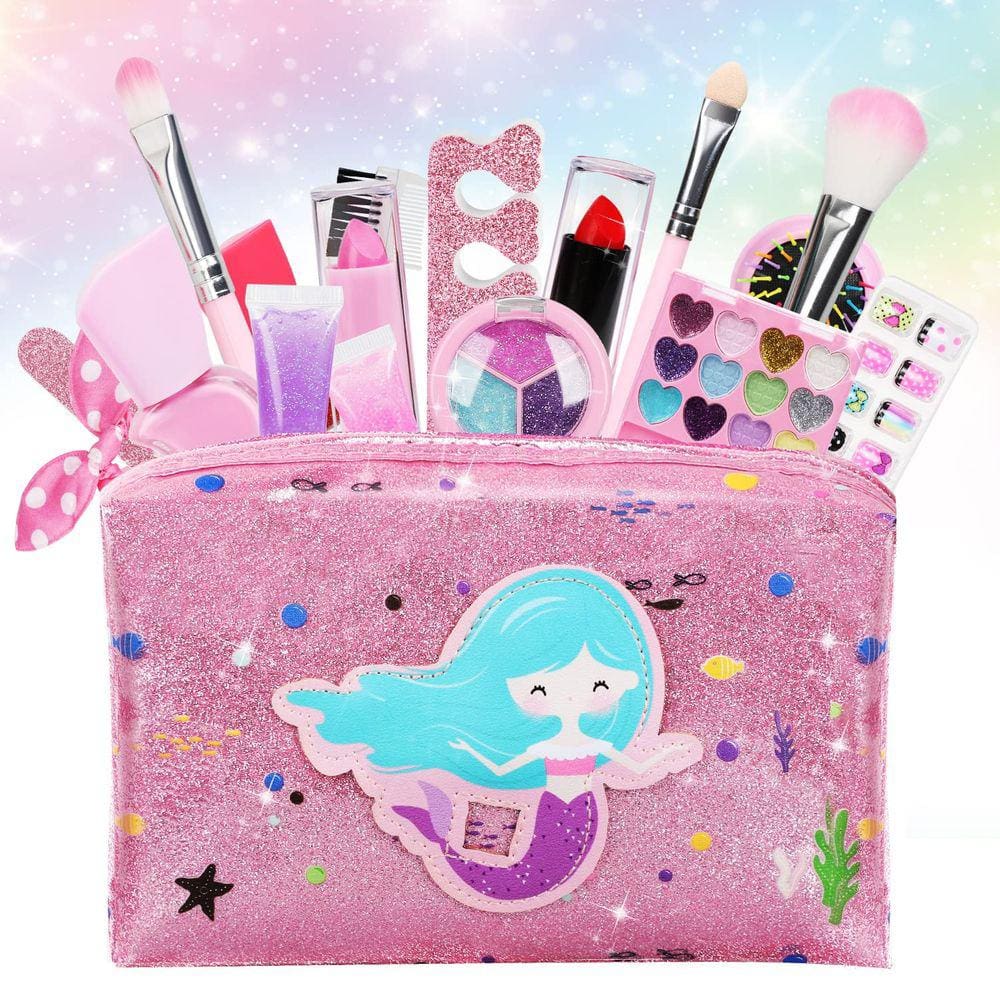 Kit de maquiagem TOY Life Kids para menina com bolsa de sereia e acesso.
