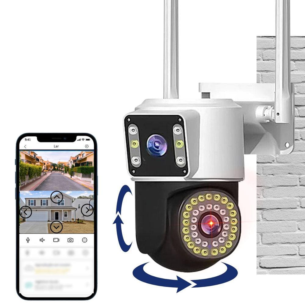 Câmera IP Wifi de Segurança Externa, Lente Dupla, Tela Dupla, 3mp+3mp, Detecção de Movimento, Vigilância Colorida