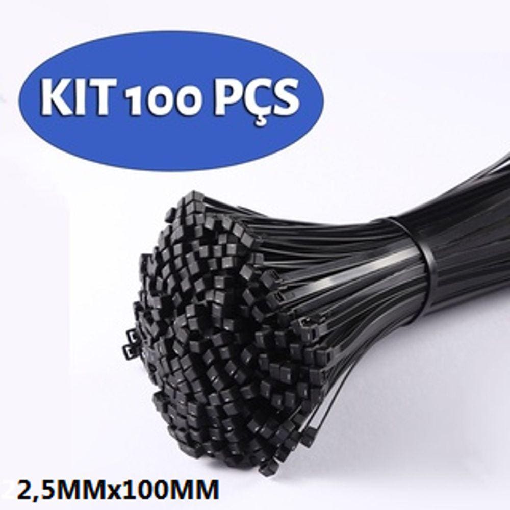 Abraçadeiras Em Nylon 2,5 X 150mm 100 Un Cor Preto