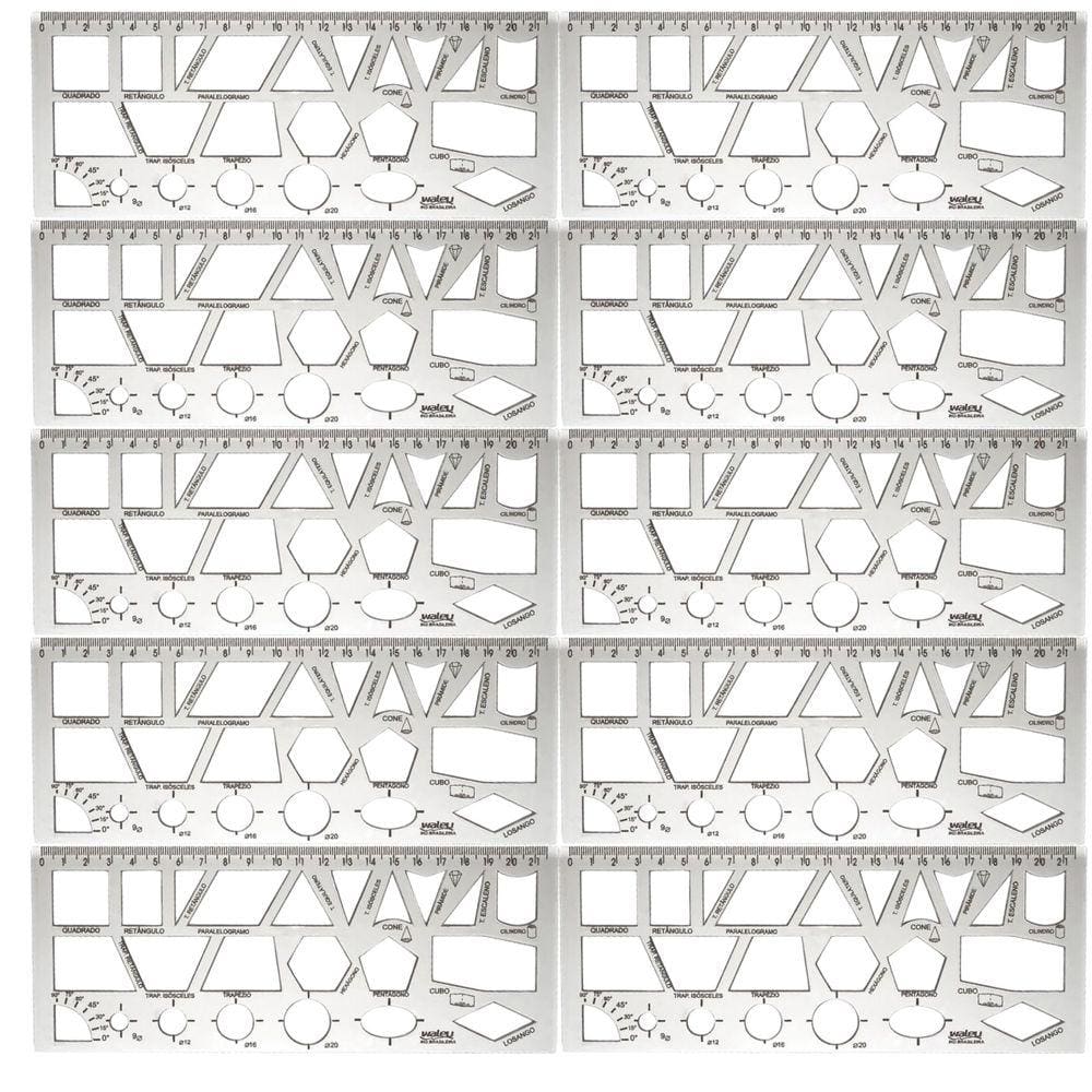Kit 10 Réguas Formas Geométricas Cristal 21cm Waleu