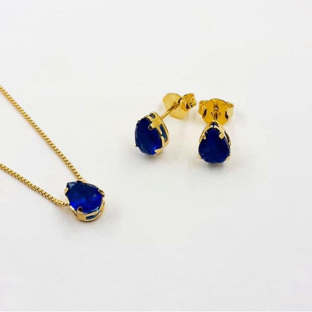 Conjunto Safira Azul - Banhado em Ouro 18k