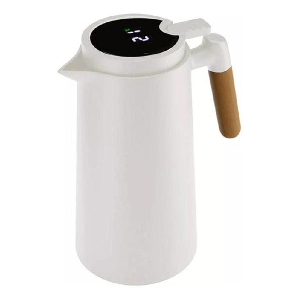 Garrafa Térmica Linda Smart Cabo De Madeira 1L - Branco