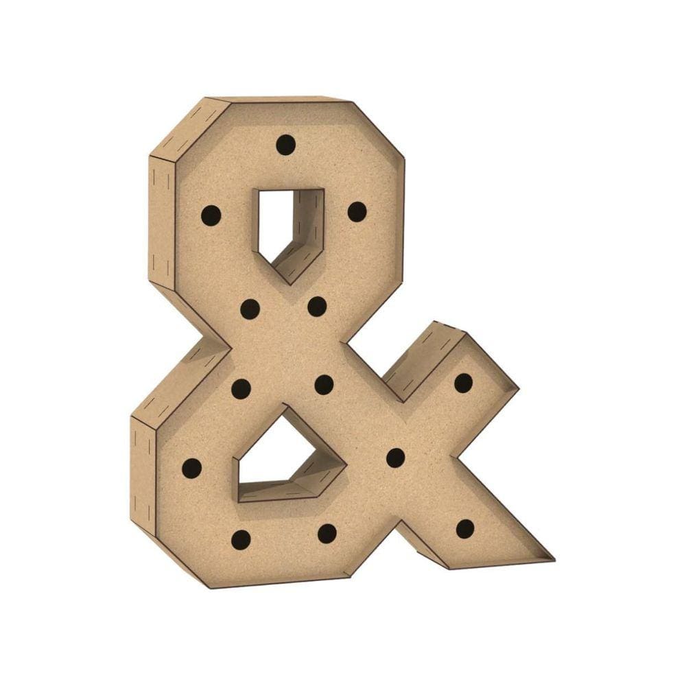 Letra Caixa Grande & Mdf 100Cm Altura Furo Lampad Iluminação