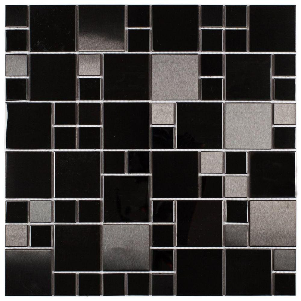 Pastilha de Metal Glass Mosaic ax 14 Preto com Cinza