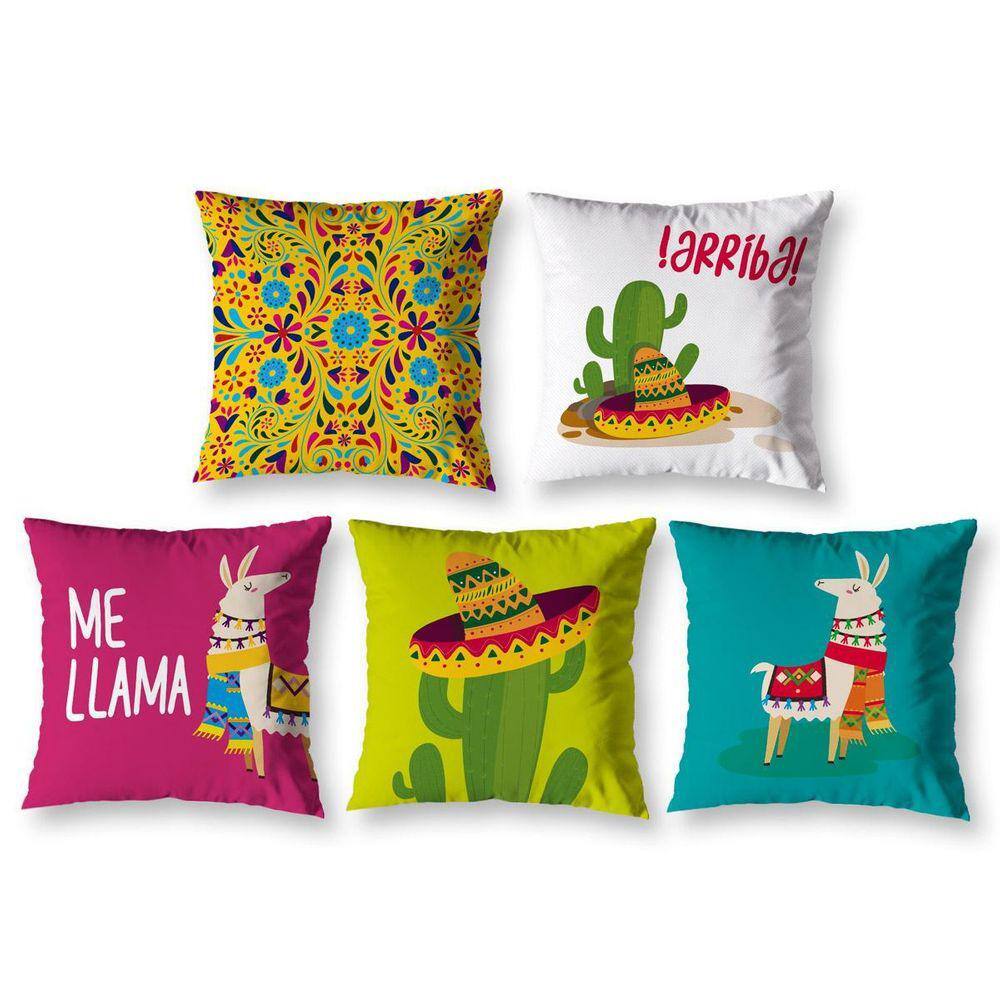 Kit 5 Capas De Almofada 40Cm X 40Cm Estampadas Lhama