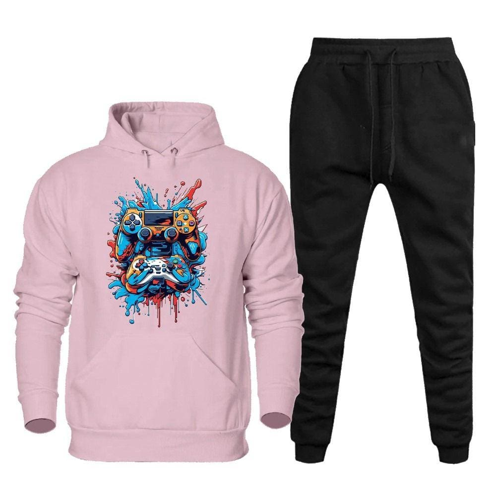 Conjunto Flanelado de Frio Moletom Canguru Capuz Estampado Com Calça Jogger Elastico na Cintura