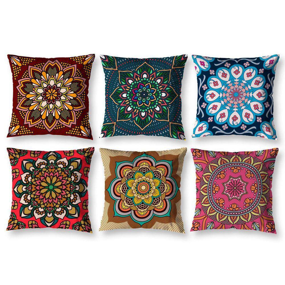 Kit 6 Capas De Almofada 40Cm X 40Cm Estampadas Mandala