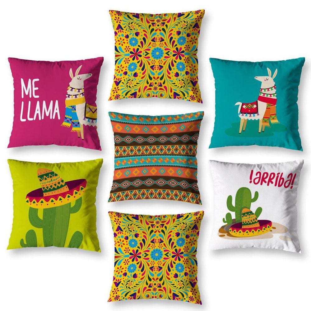 Kit 7 Capas De Almofada 40Cm X 40Cm Estampadas Lhama