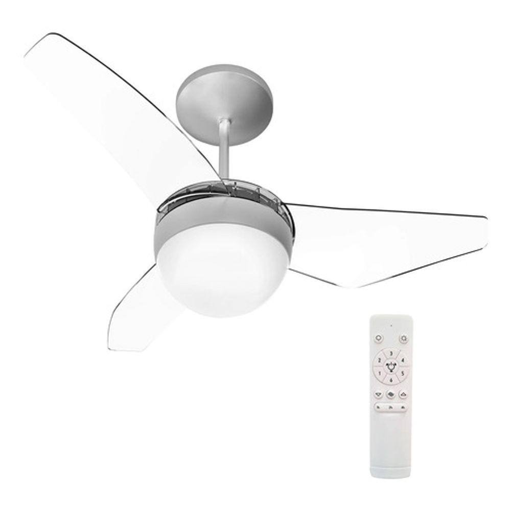 Ventilador De Teto Prata Com Controle 3 Pás 83cm Bivolt 36w