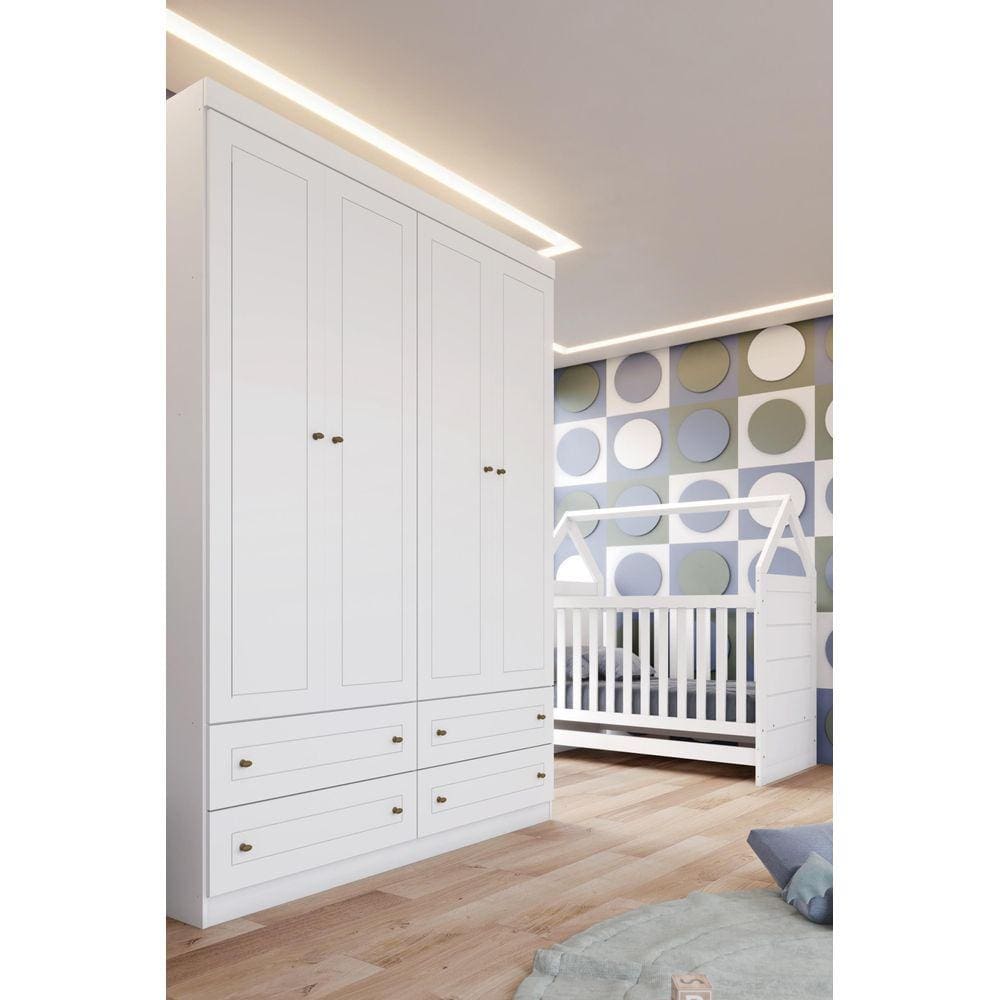Guarda Roupa Infantil Americano 4 Pts Branco - Henn