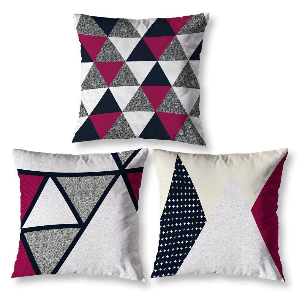 Kit 3 Almofadas Cheias 40Cm X 40Cm Estampadas Geo Vermelho