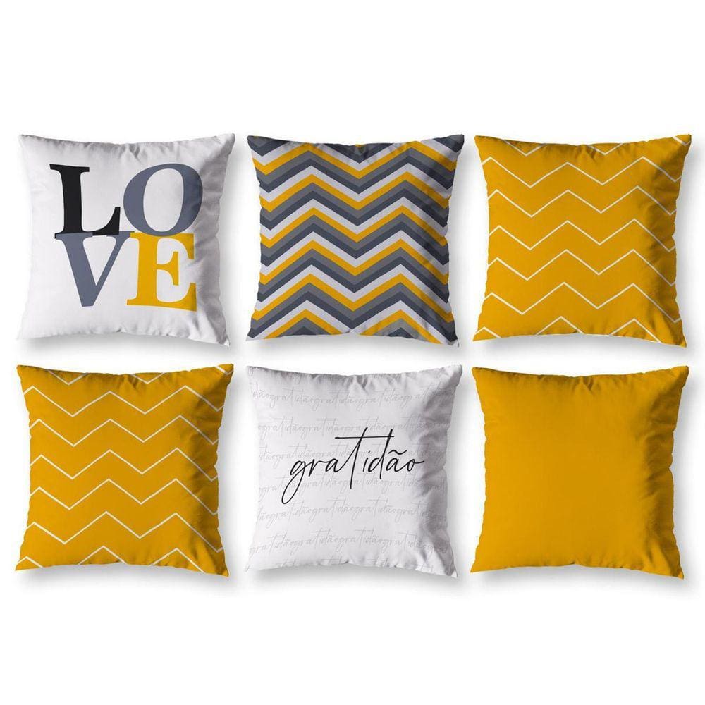 Kit 6 Almofadas Cheias 40 X 40 Estampadas Chevron Amarelo