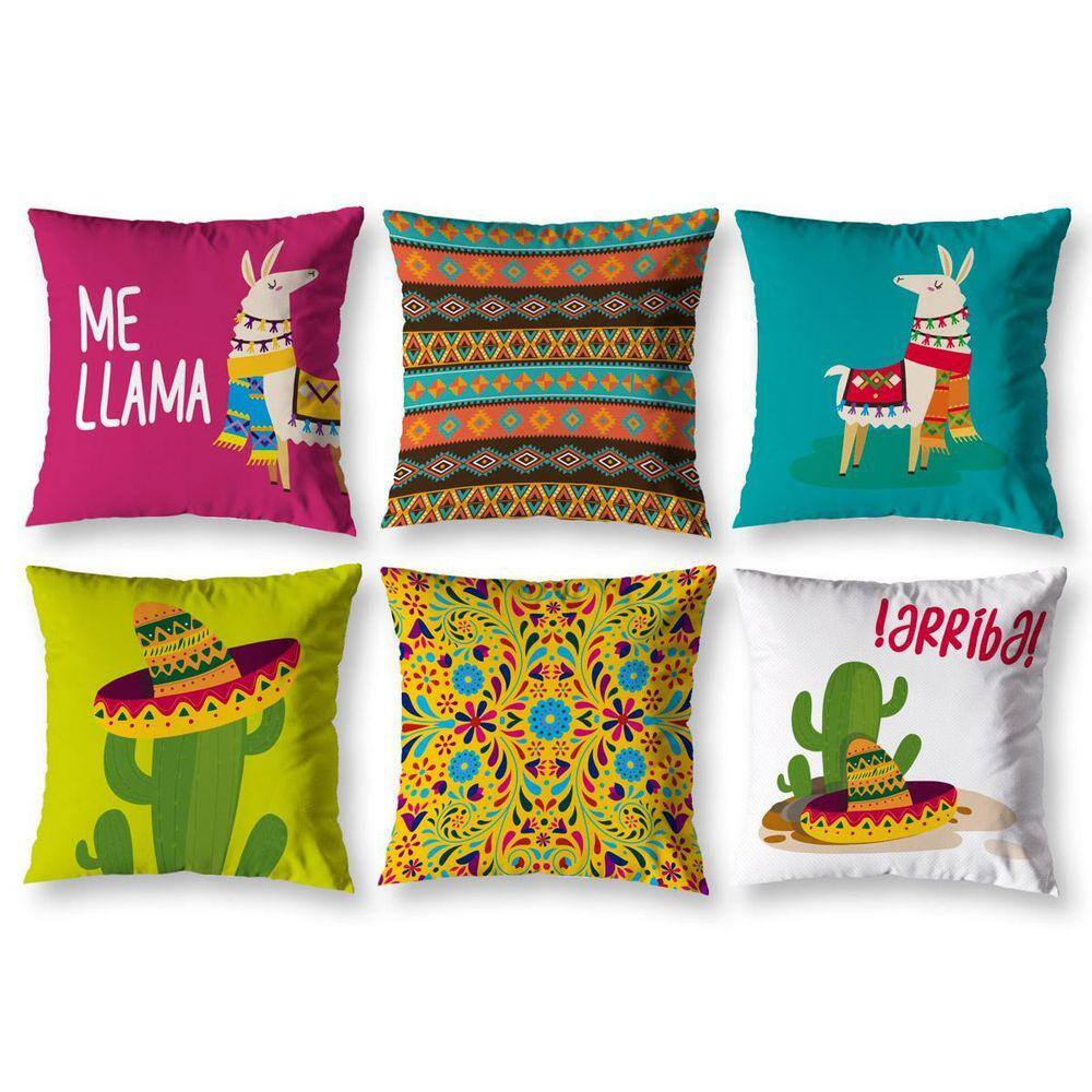 Kit 6 Capas De Almofada 40Cm X 40Cm Estampadas Lhama