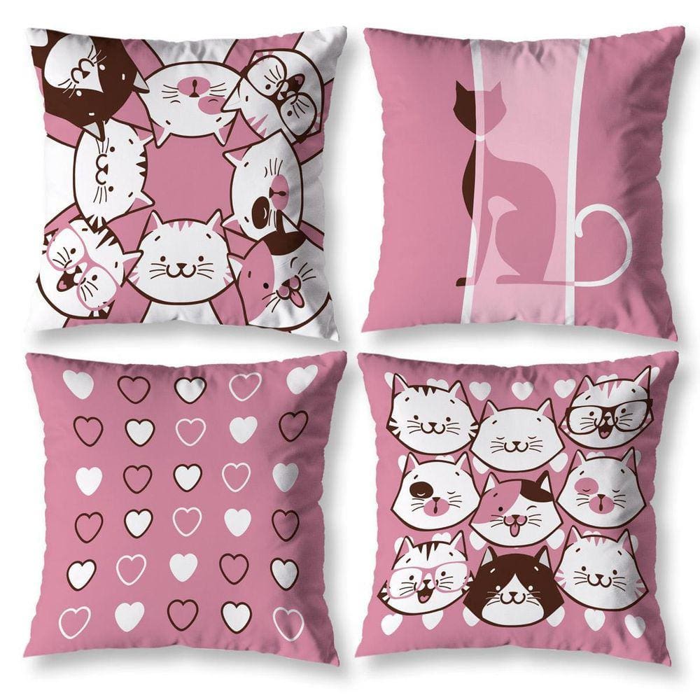 Kit 4 Capas De Almofada Sala 40Cm X 40Cm Estampadas Gatos