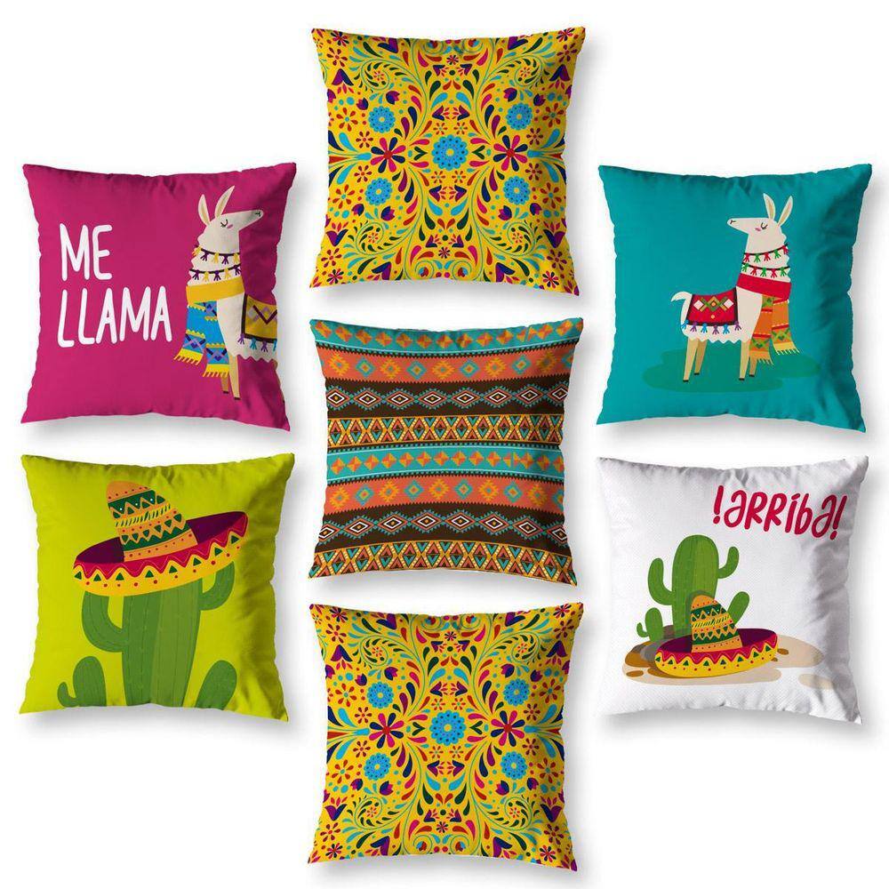 Kit 7 Capas De Almofada 40Cm X 40Cm Estampadas Lhama